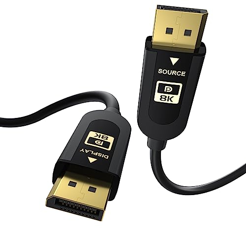 FIBBR 16K Fiber Optic DisplayPort 2.1 Cable 3M, 40Gbps DP to DP Cable(16K@30Hz, 10K@30Hz, 8K@60Hz, 4K@144Hz), 3D, HDCP2.2, G-Sync&FreeSync for 3090 Gaming Monitor Graphics Card Laptop TV