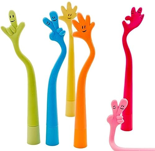 Tashce 24 Stück Niedliche Stifte aus Silikon im Hand-Design, Lustige Cartoon Stifte, Biegbar Finger-Kugelschreiber für Schule, Büro, Zuhause, Party Gastgeschenk