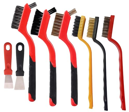 Ansodo 6 Stück Drahtbürsten & 2 Stück Schaufeln Hand-Drahtbürsten Satz,Edelstahl-Bürste,Nylon-Bürsten, Zum Entfernen Hartnäckiger Rückstände Und Rost