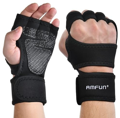AMFUN Gants D'entraînement Ouverts à Demi-Doigts, Manique de Musculation avec Protection Supplémentaire de la Paume pour la Gym, Fitness, L'haltérophilie (M)
