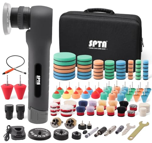 Cordless Mini Polisher, SPTA 12V Cordless Polisher for Detailed Polishing, Cordless Car Buffer Polisher, RO&DA Buffer Polisher with Mini Polishing Pads and Wool Pads for Polishing, Sanding, Cleaning