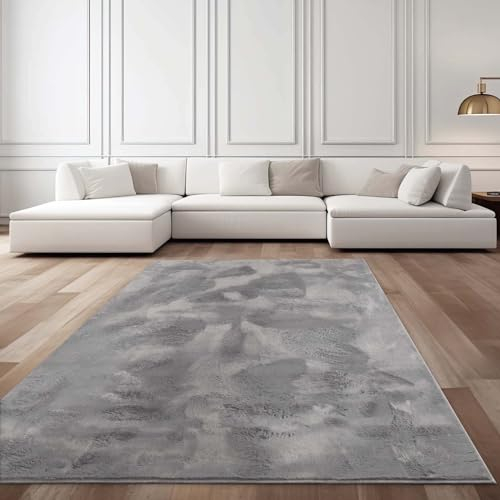 Taracarpet Fellteppich Kunstfell Teppich Waschbar, Hasenfell Imitat, Kaninchenfell, Kurzfell | Flauschiger Teppich Wohnzimmer, Bettvorleger Schlafzimmer, Teppich Fell anthrazit 060x090 cm