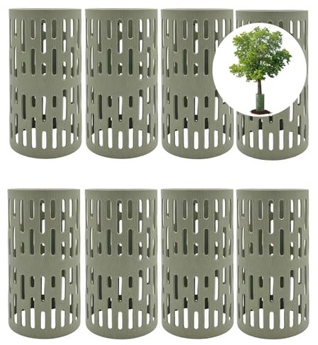 Lot de 8 Protections de Tronc d'arbre en Plastique avec 20 Attaches à Fermeture éclair, Taille réglable, Housse de Protection Contre Les écorces de Plantes en Maille Durable