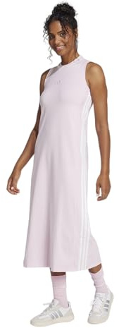 adidas - Vestido Deportivo de Punto de 3 Rayas para Mujer, blanco, rosa (Clear Pink/White), XS