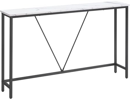 VASAGLE Table Console, Table d’Entrée, Bout de Canapé Fin pour Salon, Table de Couloir, Montage Facile, Blanc Marbré et Noir d'encre LNT020W01