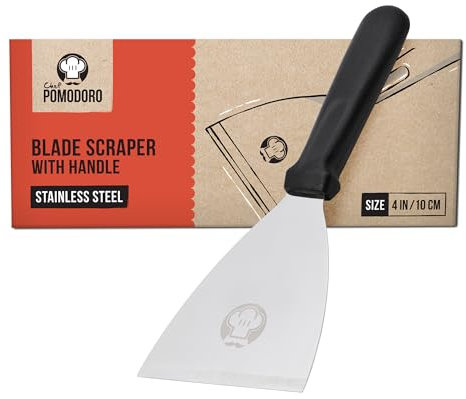 Chef Pomodoro Pizza Dough Scraper – 4-Inch (10 cm) Stainless Steel Scraper Tool for Kitchen, Dough Scraper Tool, Bread Dough Cutter, Pizza Dough Spatula, Stainless Steel Dough Scraper Tool