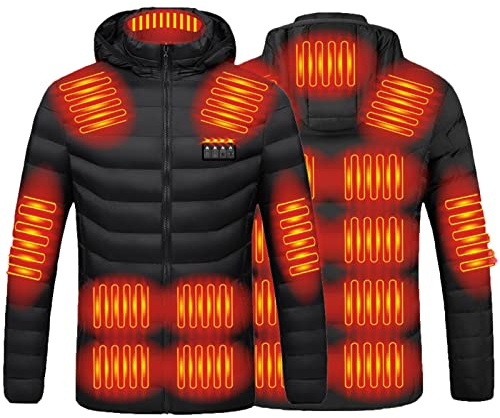Warming Heated Jacket with Heating Gloves, USB Electric Heated Body Warmer, Heated Down Jackets for Men Women, Hooded Heated Coat with 3 Levels Heat Settings, Heat Coats for Motorcycle Skiing Hunting