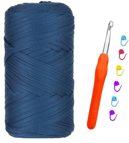 Trapillo para Crochet, 400g/120m Hilo para Tejer a Crochet, Trapillo para Tejer Bolsos, Para Bricolaje y Punto, Bolsos, Manualidades, Decoración del Hogar, Bolsos de Mano (Azul Vaquero)