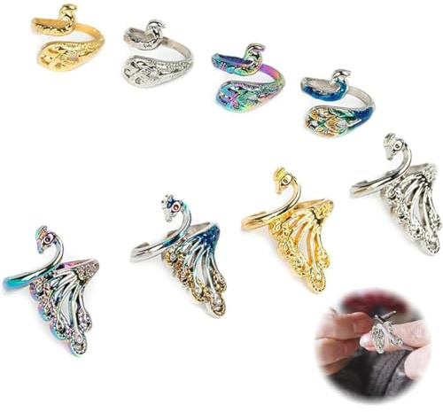 8 Piezas Anillo de Ganchillo, Anillos de Tejer Ajustables Marcadores de Anillo de Ganchillo Accesorios de Ganchillo a Mano Anillo de Tejer de Pavo Real Abierto Guía de Hilo,ganchillo(Multicolor)