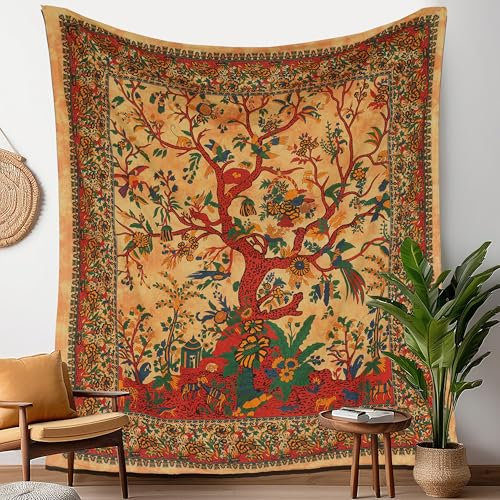 Craft Trade Jaune Arbre Tapisserie Indien Tissu Mural Tapestry Tenture Murale Tapisseries Bohème pour Décor Maison Salon et de la Chambre à Coucher- 137 x 213 cm