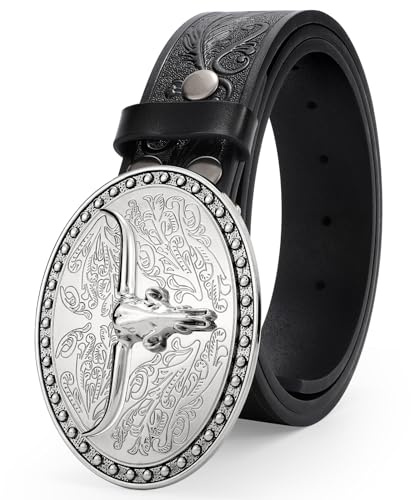 JASGOOD Western Cowboy Belt Buckles for Men,1.5 Wide Leather Belt Cowgirl Mens Leather Belt for Jeans