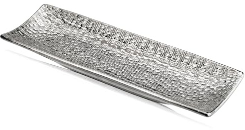 Hollyone Bandeja decorativa de cerámica plateada para servir joyas, placa rectangular, plato de velas para dormitorio, bandeja decorativa, tocador, bandeja organizadora para cosméticos, joyas, perfume