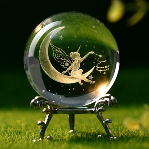 WEINUO 3D Fairy Gifts for Women Crystal Ball Ornament Paperweight Glass Sphere Fairies Present for Girl