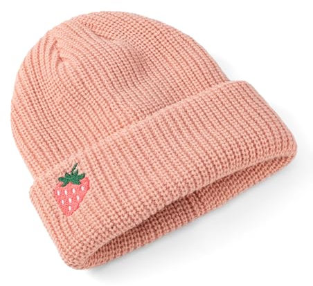 Ultra-Soft Girls Beanie with Strawberry Patch for Children Ages 2 to 8 Years, Premium Quality Knit, Unique and Stylish Design, Versatile Kids Hat Year Round