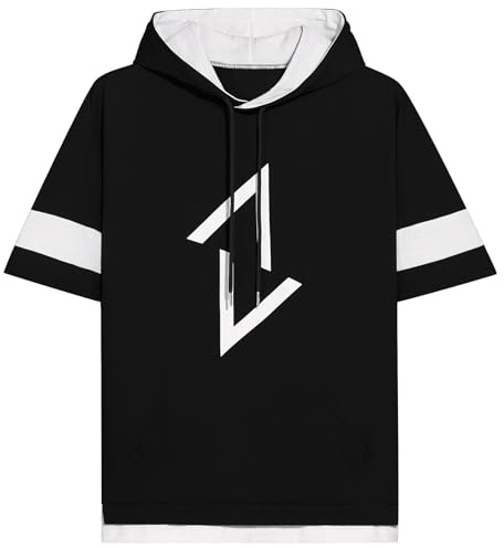 KENAIJING Sweat Manche Courte Homme, Sweat à Capuche en Coton Imprimé Hoodie Athlétique Casual (XL, Noir)