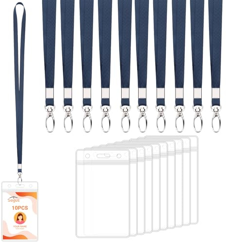 Segus Tarjetero Colgante, 10 Piezas Porta Tarjetas con Cinta Cuello Llaves, Lanyard con Portatarjetas Transparente, para Profesor, Estudiantes, Empleados (Azul Oscuro, Vertical)