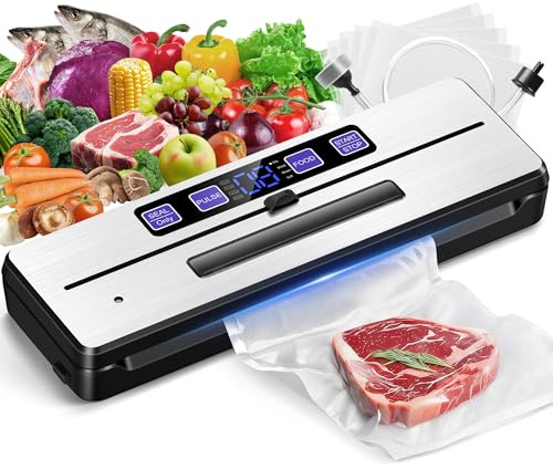 LanBlu Envasadora al Vacio Domestica, 7en1 Embasadoras Vacio Alimentos Hasta 8 Veces Más Tiempo Frescos, 80KPA Maquina Vacio Alimentos Selladora al Vacío para la Conservación de Alimentos Seco/Húmedo