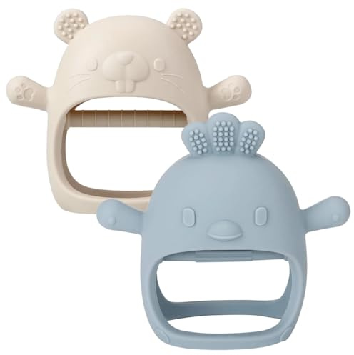 2 Pack Baby Teething Toys, Teether for Baby, Silicone Mitten Teething Toys for Babies, Newborn Teethers Toys 0-3-6-12 Months, Chew Toys Hand Pacifier for Soothing Teething Pain Relief