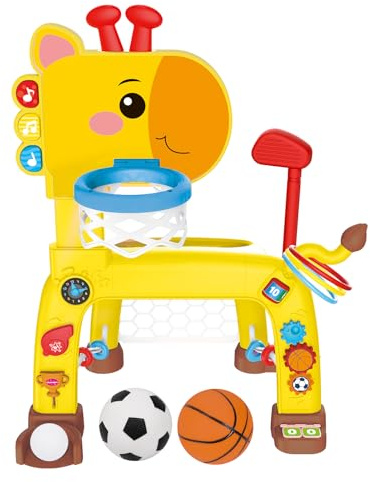 Wdmiya Canestro Basket 4 in 1 per Bambini, Giocattoli Sportivi multifunzional per Bambini con Basket,Calcio,Lancio Dell'anello,Golf e Musica, Regali di Natale e di Compleanno