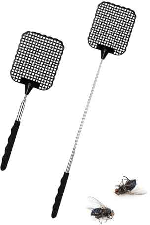 JUKOTA Lot de 2 tapettes à Mouches Stables, tapettes à Mouches Extensibles, tapettes à Mouches télescopiques, tapettes à moustiques，Tue Mouche，attrapé Mouche