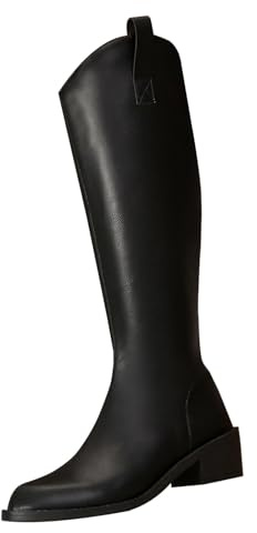Stivali da equitazione classici da donna, altezza al ginocchio, in pelle nera, tacco a blocco, stivali alti da donna, a punta, con bocca a V, tubo lungo e cerniera posteriore, da donna, invernali