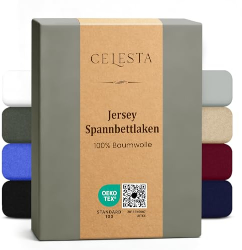 CELESTA Spannbettlaken 140x200cm 100% Baumwolle, Oeko-TEX Zertifiziert Jersey Spannbetttuch 140x200, Matratzenhöhe bis 25 cm für Boxspringbett, Dunkelgrau