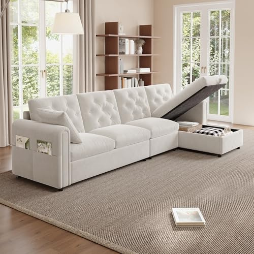 KecDuey Sofá en forma de L, 281 x 86 x 71 cm, moderno sofá de terciopelo con espacio de almacenamiento en la esquina, espacio de almacenamiento en la esquina ajustable a izquierda y derecha