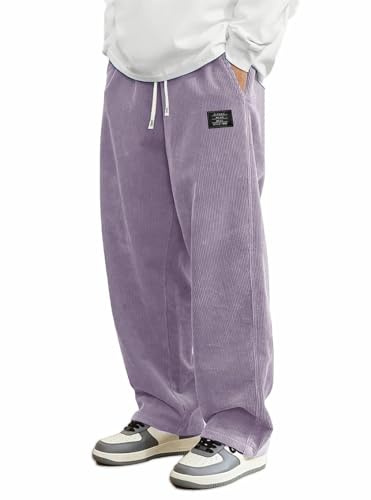 Herrar säckiga joggingbyxor, cargobyxor, manchesterbyxor, japanska sweatpants casual Y2K elastisk midja med dragsko, vida ben, långa träningsbyxor män, #2-b – lila, 5XL