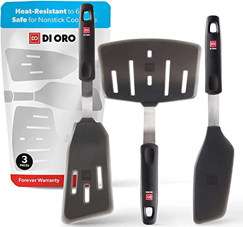 DI ORO Silicone Turner Spatula Set - 600F Heat Resistant, 3-Pc