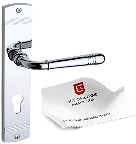 Beschläge Hamburg | Türgriff Türbeschlag | EMILY ART 70-09 MPC PZ | Türklinke mit Profilzylinder Langschild 45 x 235 mm für Zimmertüren | Drückergarnitur/Türdrücker für Innentüren | in Chrom poliert