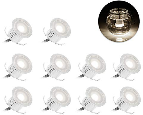 Lixada Recessed LED Deck Light Kit In Ground Outdoor Landscape Light IP67 Waterproof Low Voltage for Outdoor Yard Garden Steps Stair Patio Floor Pool Deck Kitchen Decoration-10 Pack-Natural White