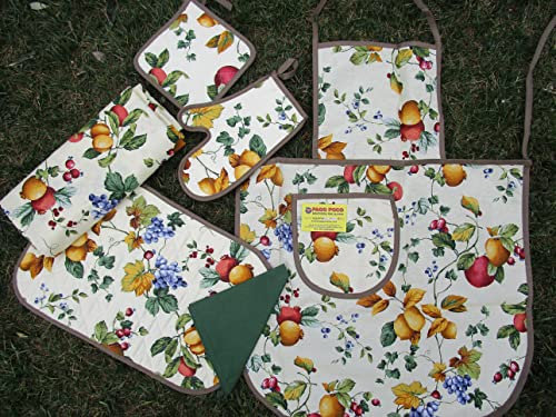 Set Guantone+Coppia Presine+Canovaccio Fantasia FRUTTA E LIMONI..100% Cotone MADE IN ITALY..!!! (Guantone)