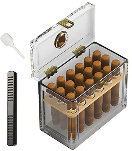 TISFA Humidor per sigari in acrilico con umidificatore e igrometro, scatola per sigari da tavolo con vassoio in cedro spagnolo che può contenere circa 18-50 sigari