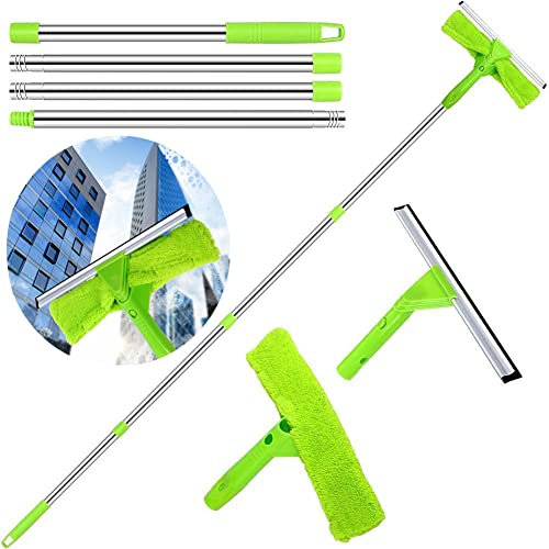 JUOIFIP Limpiador de escobilla de Ventana de Acero Inoxidable, Extensible, 168 cm, Kit de Equipo de Lavado de Ventana telescópico con depurador de Microfibra 3 en 1, Herramientas de Limpieza largas