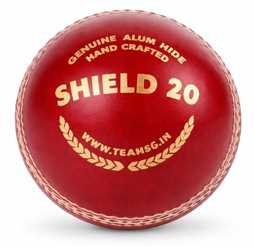 SG Cricket Shield 20 Premium Leather Ball | Red | Adult | Leather | Waterproof | Solid Grade 2 Core | Machine Stitched | Ideal for Club & School Matches | Pack of 1