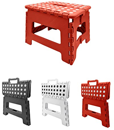 Faltbarer Tritthocker für Kinder Erwachsene Klapphocker mit Rutschfester Trittfläche aus Kunststoff platzsparender Klappschemel mit 100 kg Tragkraft Küchentritt Klapptritt und Fußbank in Einem (Rot)