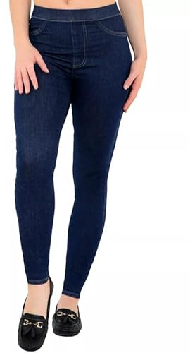 Ex Famous Store Pull On High Waisted Stretchy Skinny Denim Jeggings UK 6-22 Blue