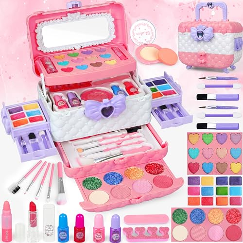 Kinderschminke Schminkkoffer Mädchen Schminke Spielzeug, 54 PCS Waschbar Schminke Kinder Make Up Set Mädchen Spielzeug,Geburtstags Geschenke Spielzeug für ab 3 4 5 6 7 8 9 10 11 12+ Jahre Mädchen