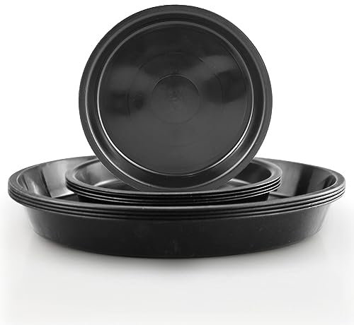 8 sottovasi per piante, 2 piattini per vasi di fiori di dimensioni miste, sottovasi rotondi in plastica nera, per interni ed esterni, protezione superficiale per piante domestiche (16 cm + 25 cm)