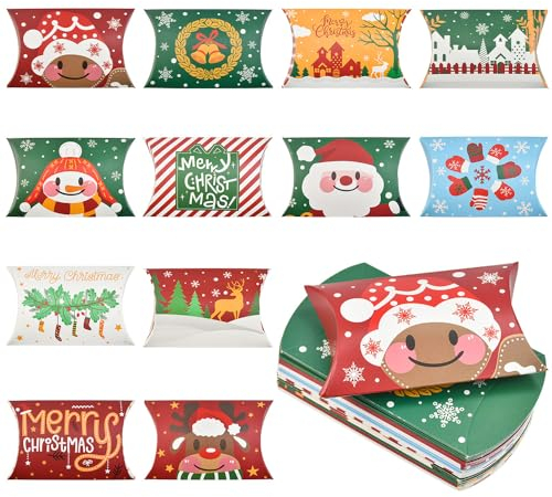 DTYGUIXE 24 Stück Kissenschachteln Weihnachten Geschenkboxen Set Leere Geschenkkarton Pralinenschachtel zum Befüllen für Schmuck, Ohrringen, Halsketten, Schlüsselanhängern, Süßigkeiten, Keksen