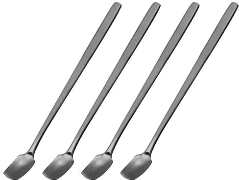sourcing map Inox Acier Agitateur Cuillère, 4Pcs 6-Pouce Long Poignée Cuillère Mélange Agitateur Carré Cuillères Café Cuillères Cocktail Glace Crème Cuillère à café pour Fête Bar (Noir)