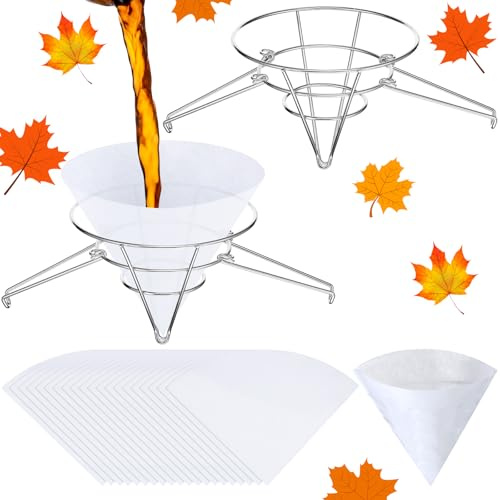 Tandefio 22 Pcs Fryer Filter Stand and Maple Syrup 1 Qt. Filter Set Include 2 Filter Cone Holders 20 Cone Filters for Sap Collection Maple Sugaring Supplies Oil Strainer for Deep Fryer