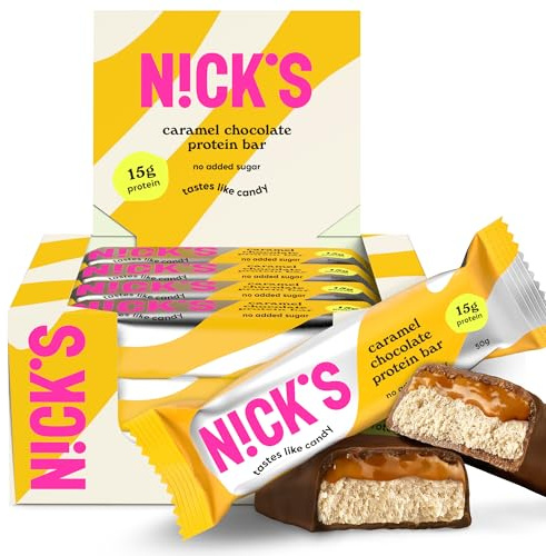 NICKS Keto Protein Bar Caramel Chocolate, 15 g Protein, 190 Calories, Low Carb Snacks No Added Sugar Gluten Free (12 x 50 g)