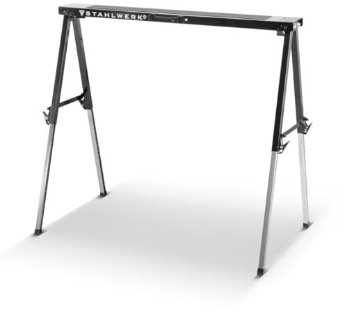 STAHLWERK Sägebock SB-910 ST pulverbeschichteter Metall-Arbeitsbock | Universal-Klappbock | Gerüstbock höhenverstellbar von 645 bis 910 mm mit 150 kg Tragkraft und rutschhemmender Oberfläche