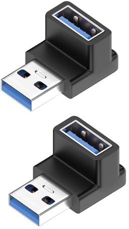 2-Pack USB 3.0 Right Angle Adapters, USB-A Male to Female 90-Degree Extension Connectors, High-Speed Data Transfer and Charging for Devices with USB-A Ports