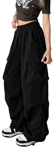 YINGWIN Pantalon décontracté Harajuku taille haute de voyage Y2K pantalon ample pour femme pantalon de combat gothique steampunk cordon de serrage taille
