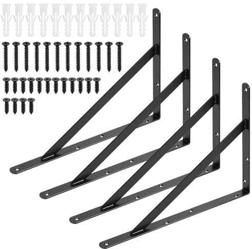 4 Pcs Soporte Estanteria Pared Negros, Estante Soportes Estanterias Pared, Escuadras para Estanterias Triangulares, Escuadras Metalicas para Estantes, Negro/355x255x25 mm (355x255x25x3mm/negro)