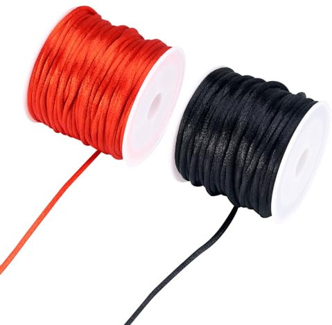 Sparkeads Rotolo di cordoncino in nylon satinato da 2 mm, 20 m, colore rosso e nero, per lavori a maglia e cucito fai da te, da donna, per annodare collane, braccialetti dell'amicizia, macramè,