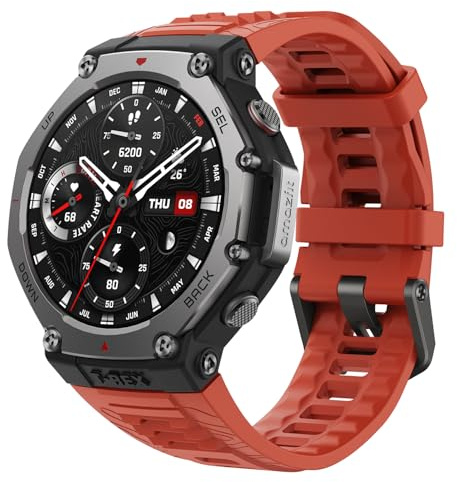Amazfit T-Rex 3 Rugged/Military Smart Watch 48mm, 27 Day Battery, GPS (with Privacy), Offline Maps, 328 Feet Water-Resistant, 170 Fitness/Sport Modes, AI, Voice Control, for Android or iPhone, Lava