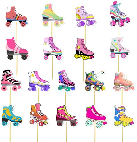 36 piezas de adornos para cupcakes con diseño de patines de ruedas, adornos coloridos para fiestas de cumpleaños con temática de patines, regalos de fiesta con patines de ruedas para hogar, suminis
